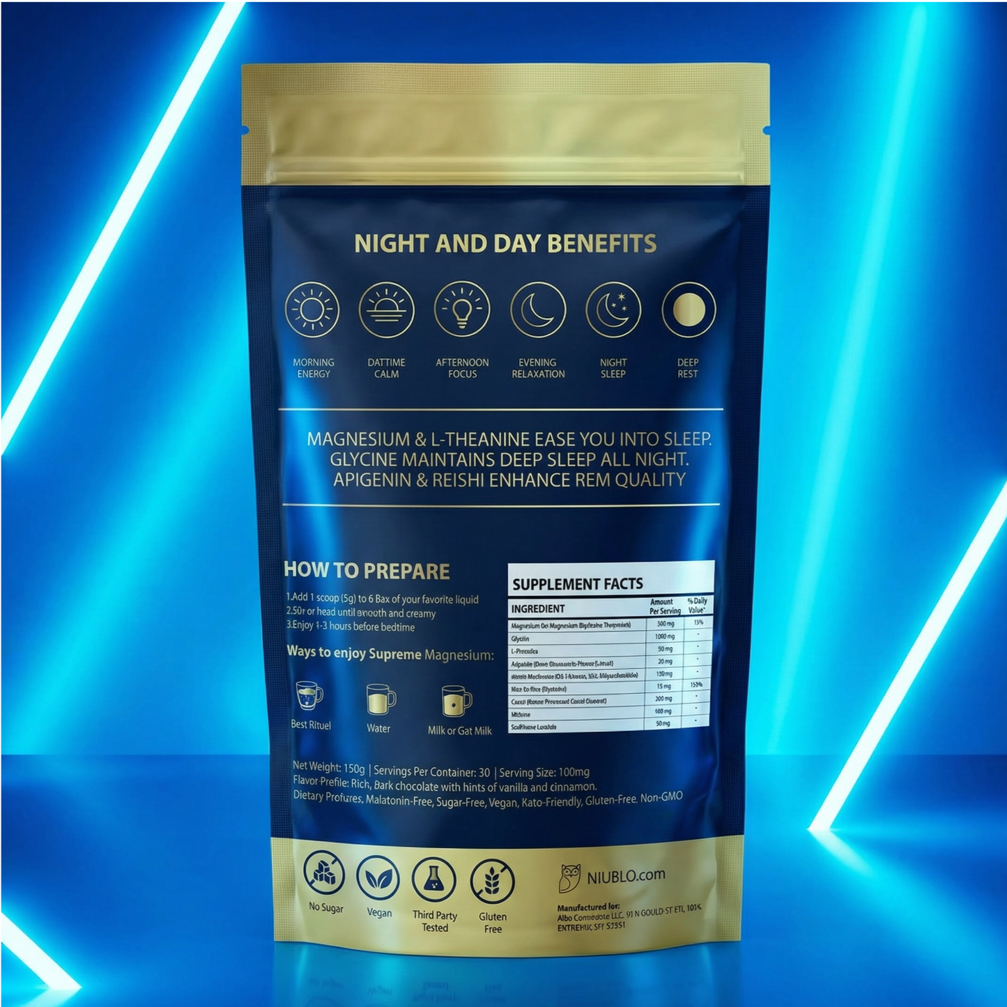 NIUBLO™ Supreme Magnesium Cocoa Night and Day Wellness Support:  Calm Days, Restful Nights